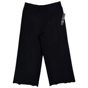 Black Ribbed Knit Wide Leg Pants Size M Cropped Stretch Yarns & Stitches Casual